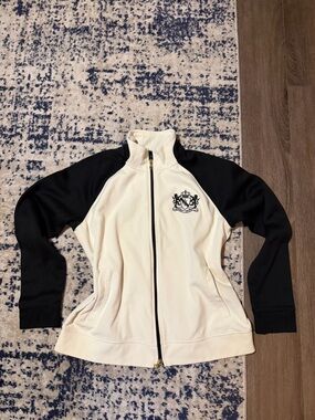 Ralph Lauren Cream and Black Zip-Up Jacket with Crest Logo